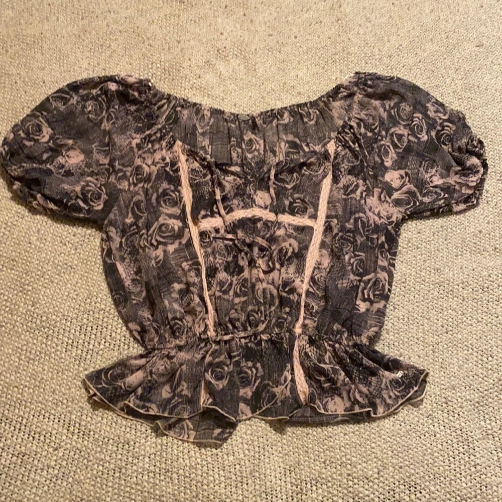 Guess Rose Floral Blouse Pink/Gray Medium ***$5 FINAL SALE****